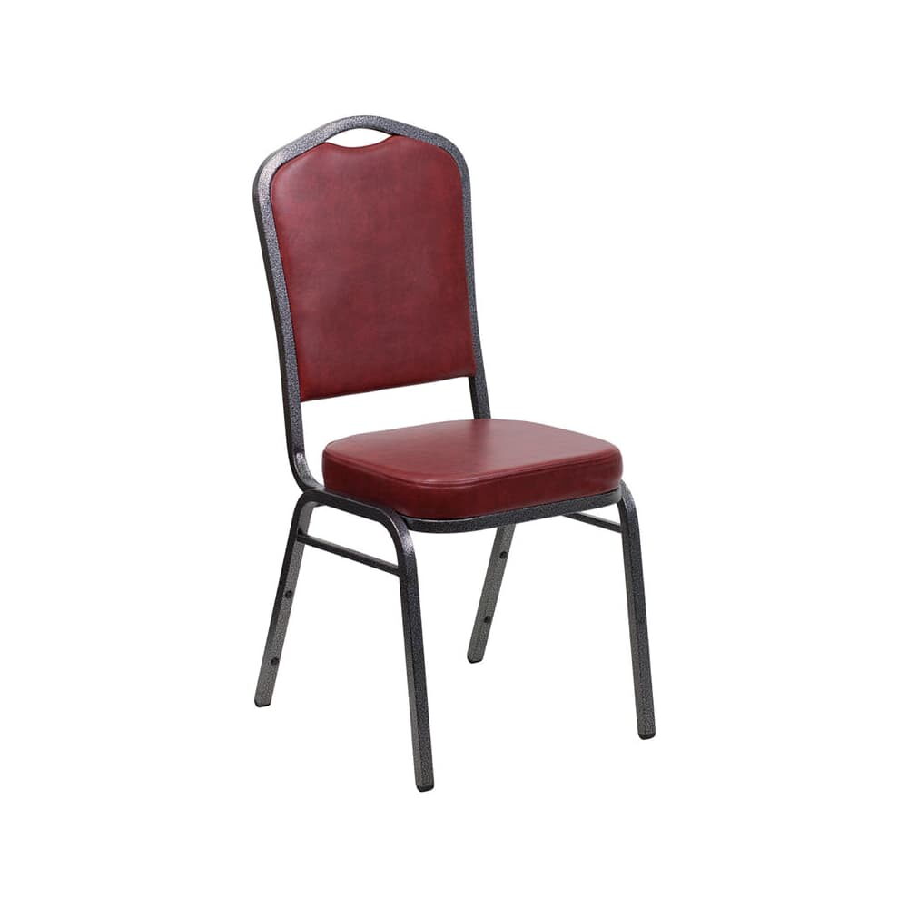 Silver Vein Stack Chair in Metal with Wine Vinyl