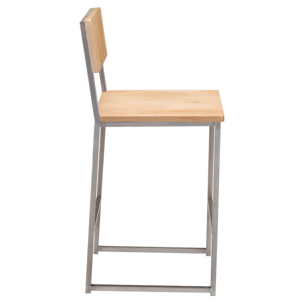 Indy Wood Back Bar Stool in Metal with Clear Coat Finish