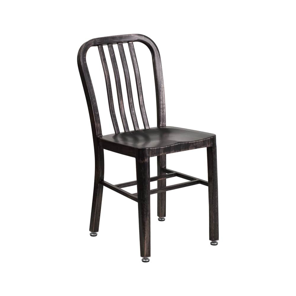 Outdoor Chair in Metal, Distressed Black Finish