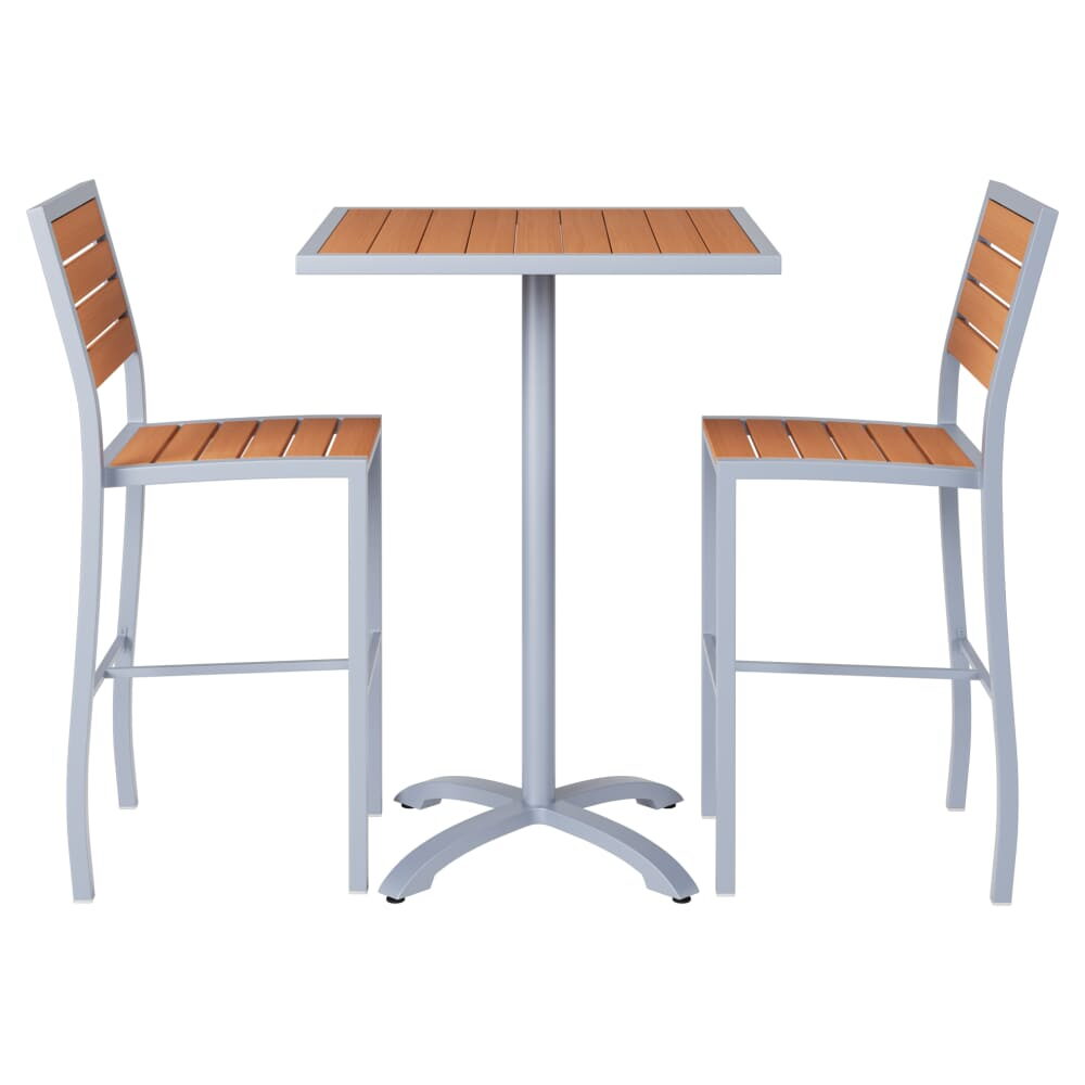 Gray Aluminum Patio Set with Teak Bar-Height Table