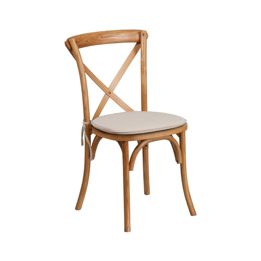 Stackable X-Back Chair in Wood with Cushioned Seat