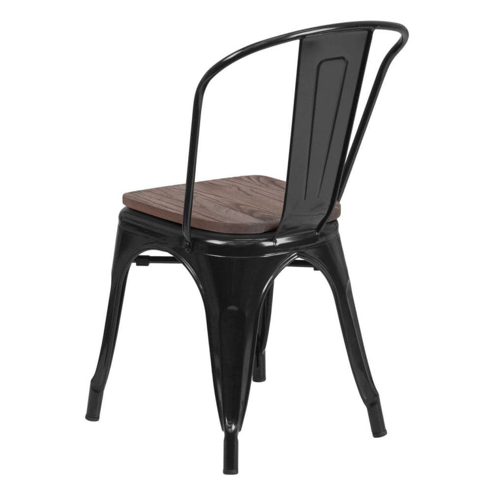Bistro-Style Chair in Black Metal with Walnut Wood Seat