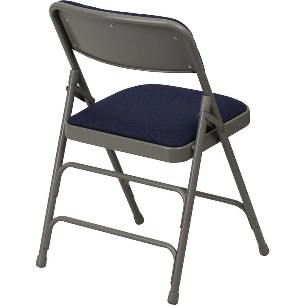 Curved Triple-Braced Folding Chair, Upholstered Metal, Fabric Vinyl Seat