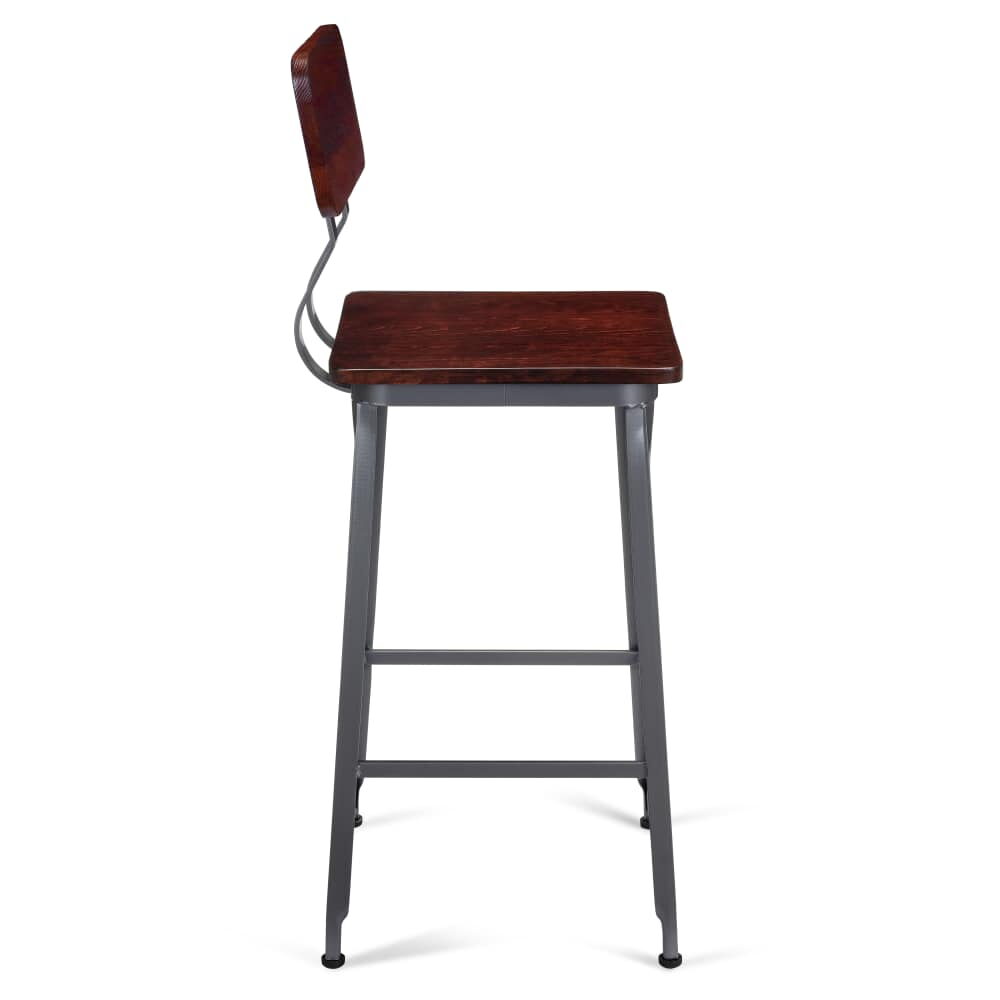 Massello Wood Back Bar Stool in Dark Gray Metal