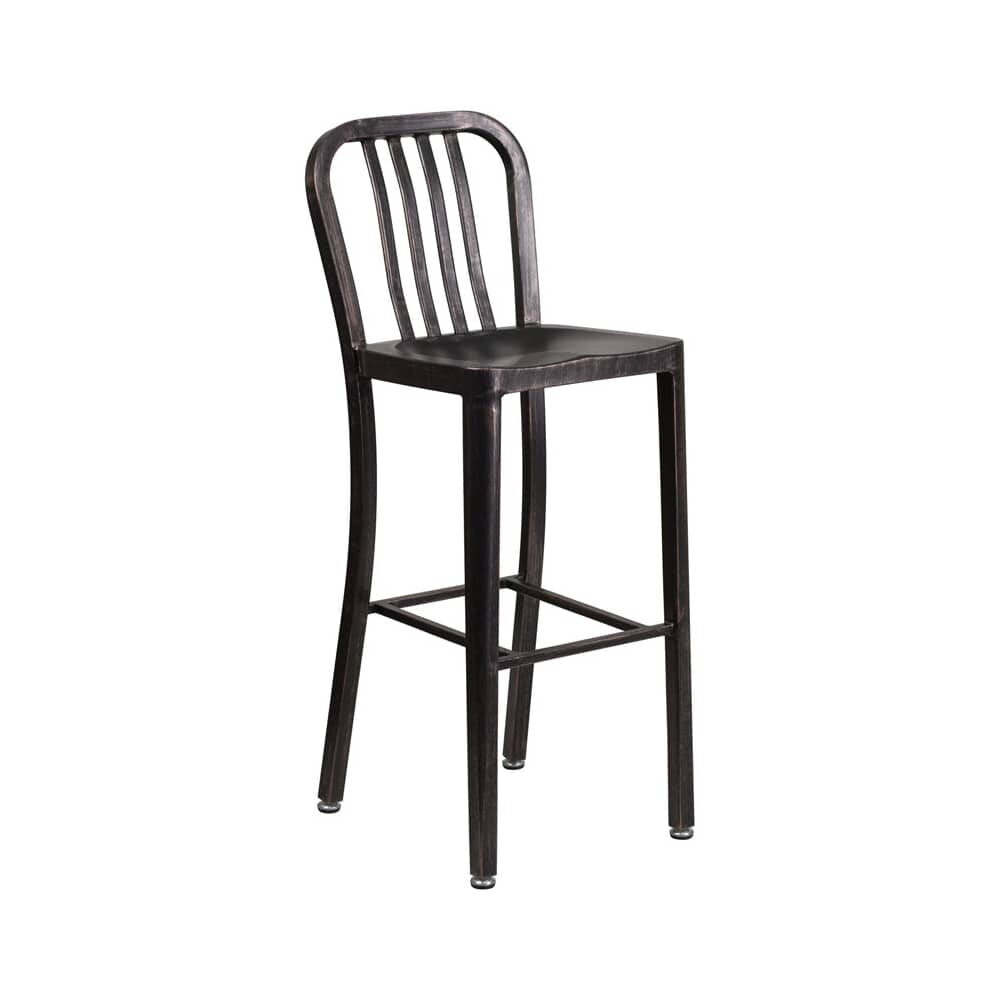 Metal Patio Bar Stool in Distressed Black Finish