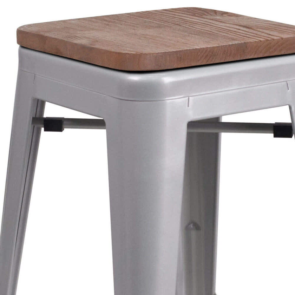Bistro-Style Backless Bar Stool in Silver Metal