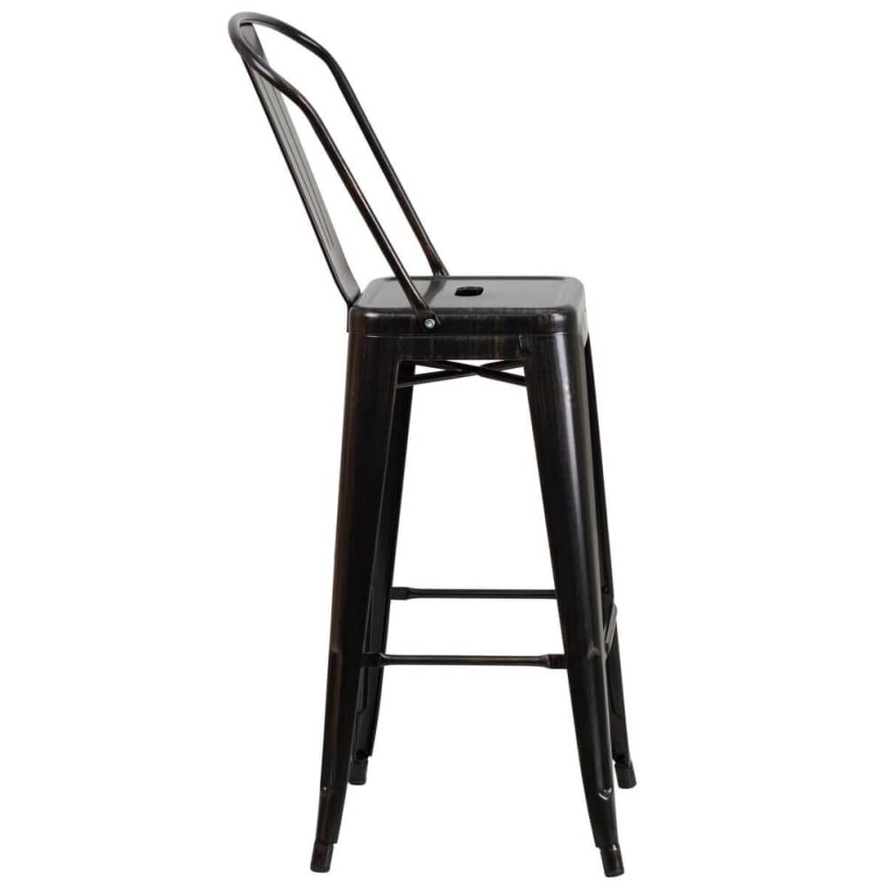 Bistro-Style Metal Bar Stool in Antique Black and Gold