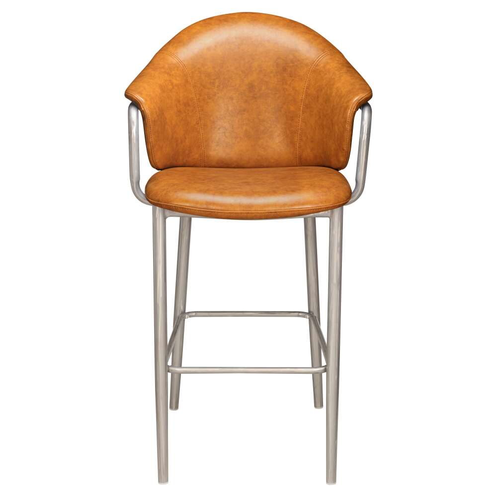 Kova Upholstered Bar Stool with Arms in Clear Coat Metal