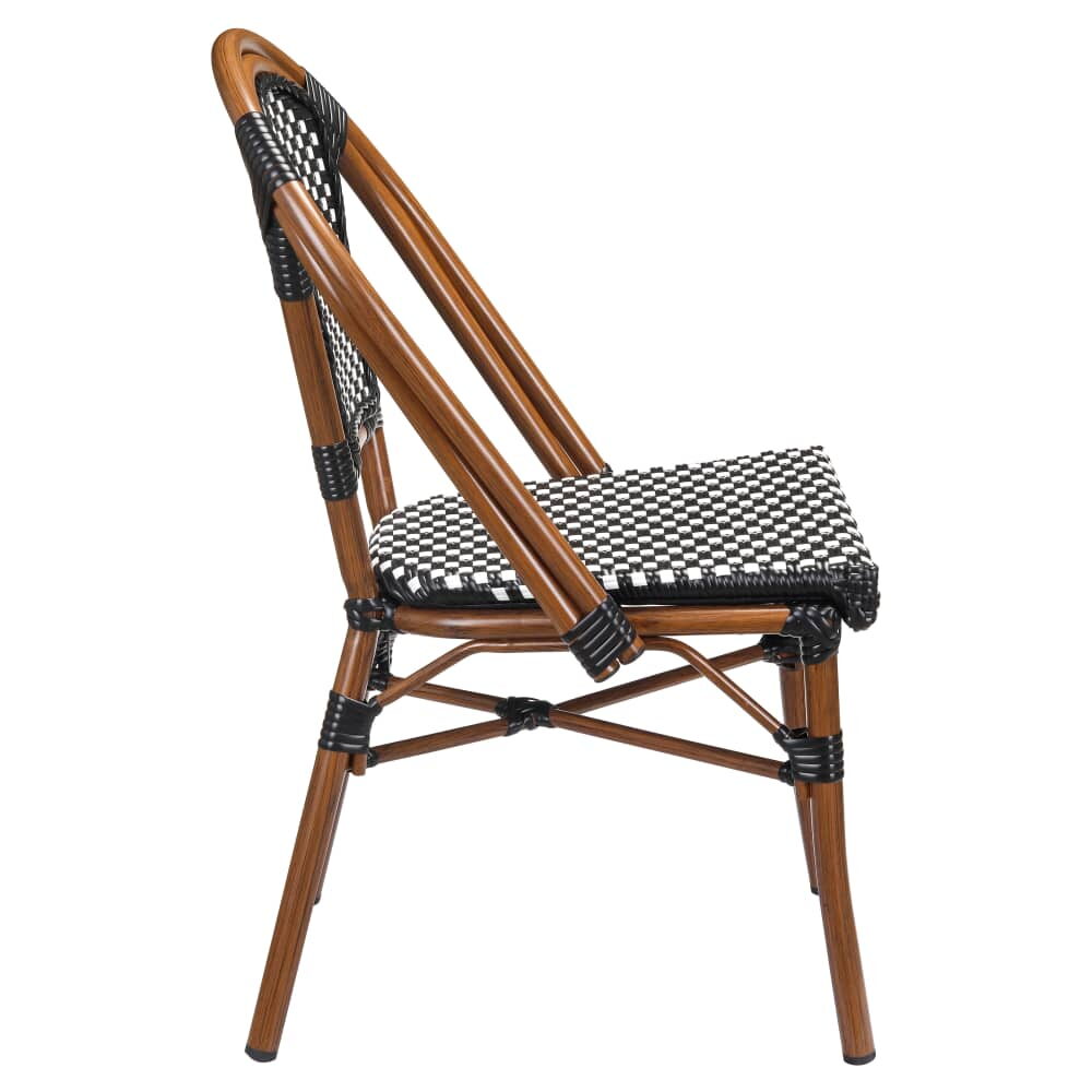 Aluminum Patio Chair in Bamboo Look with Black and White Rattan