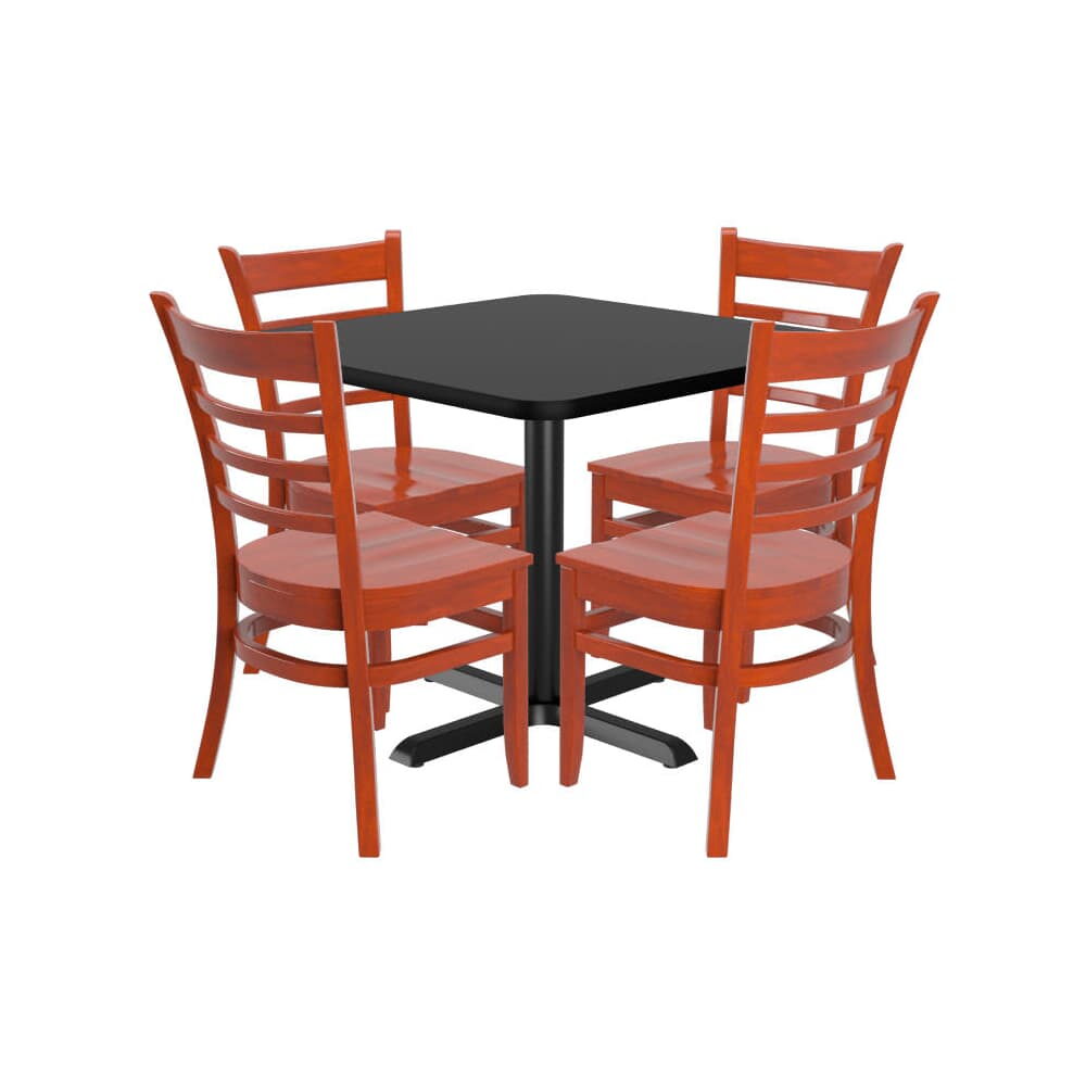 Reversible Square Table Set with 4 Wood Ladder-Back Chairs
