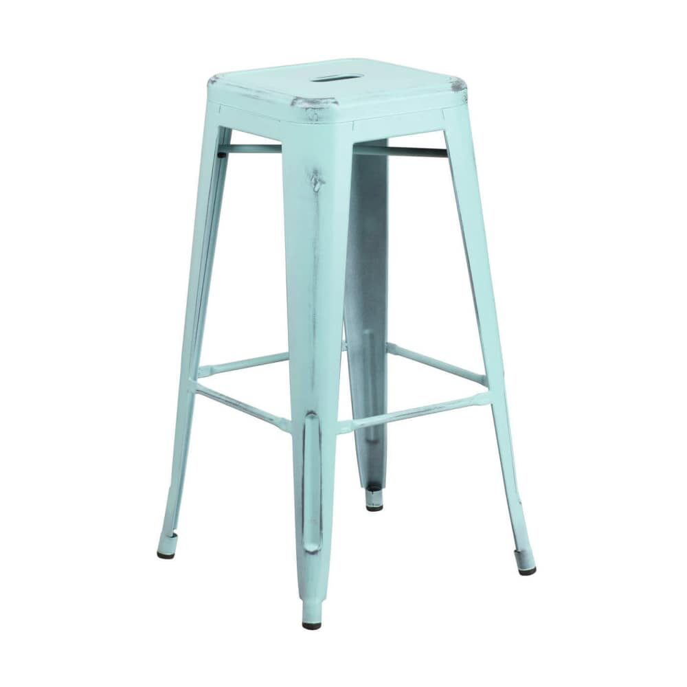 Backless Bar Stool in Distressed Ice Blue, Bistro