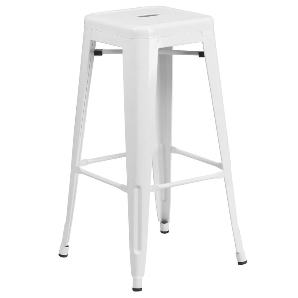 Backless Bar Stool in White, Bistro-Style