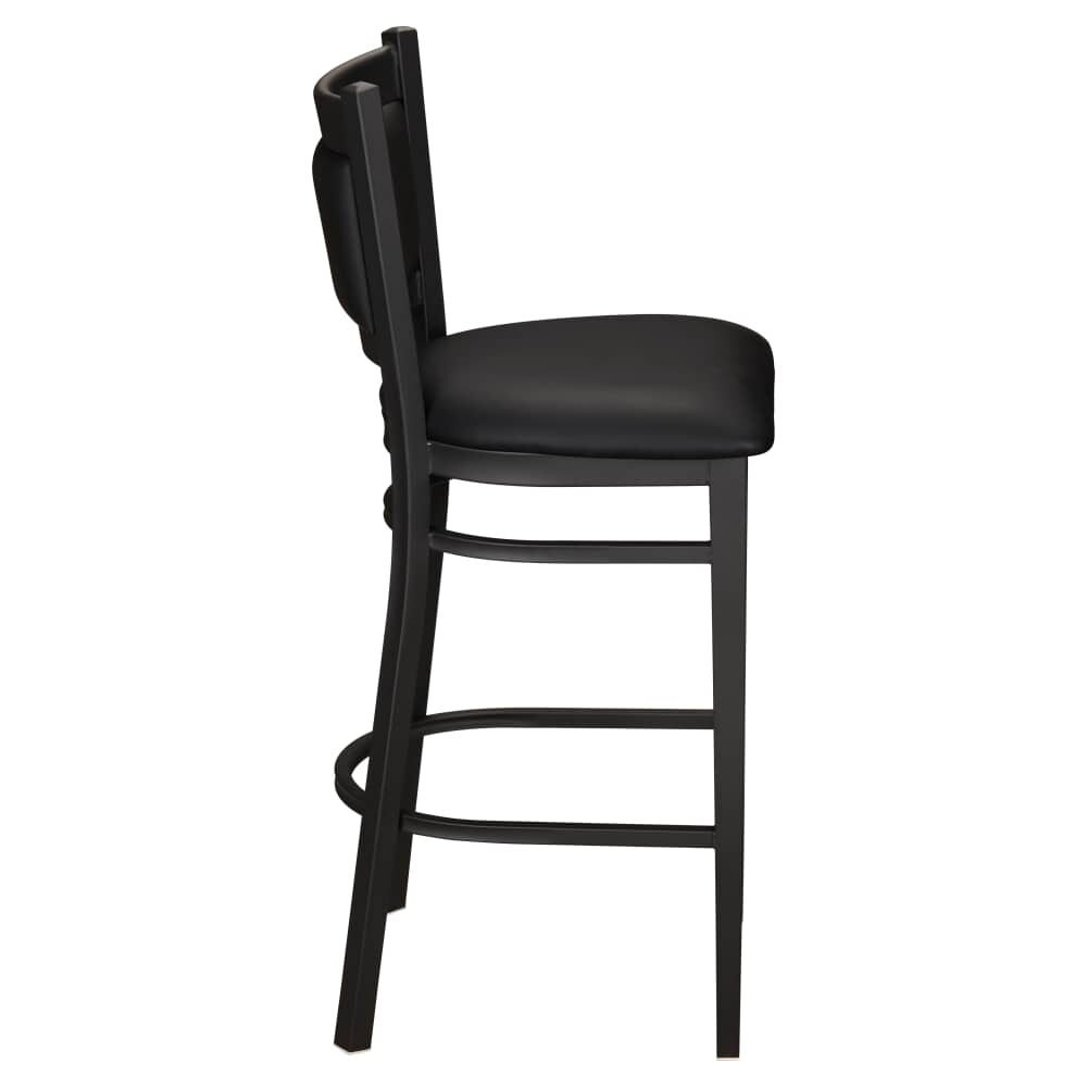Padded Back Bar Stool in Metal with Black Vinyl