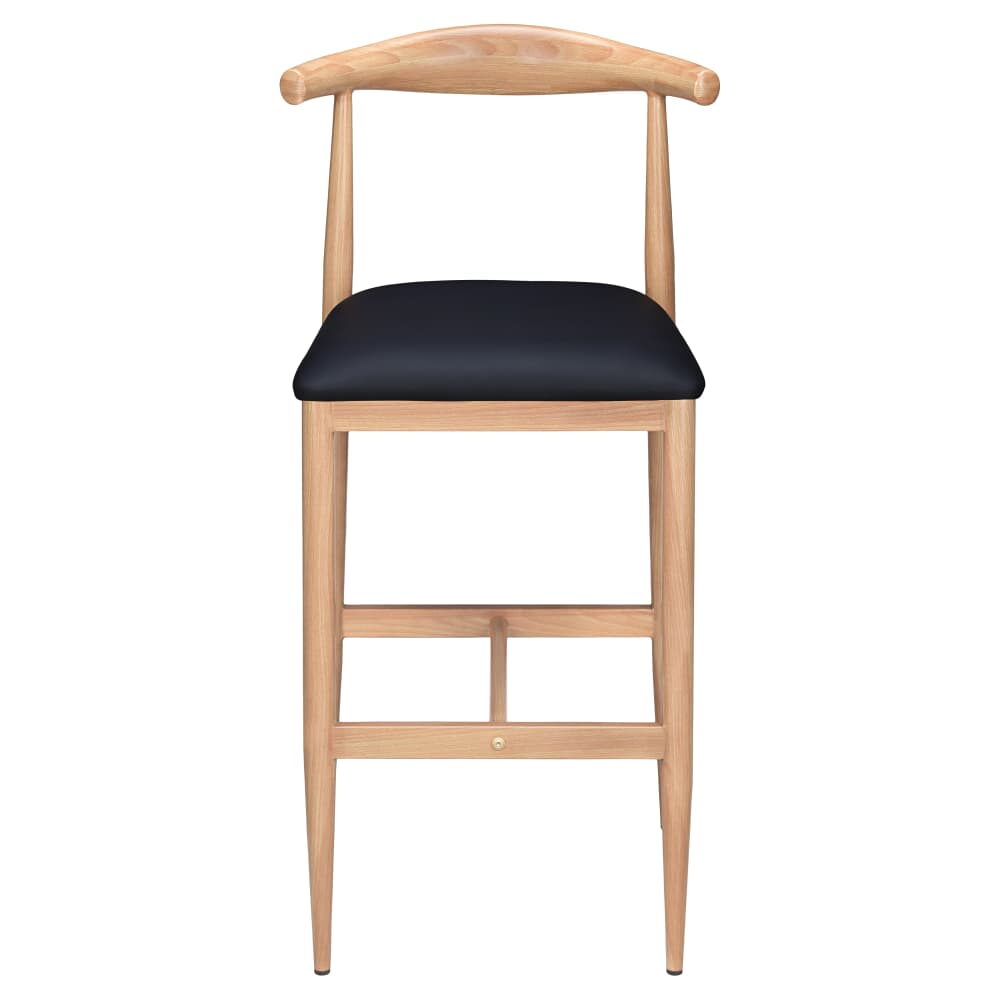 Wood Grain Bar Stool in Metal with Natural Finish and Black Vinyl Seat