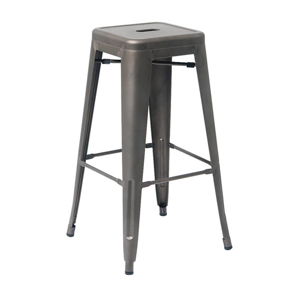 Bistro-Style Backless Bar Stool in Metal with Dark Gray Finish