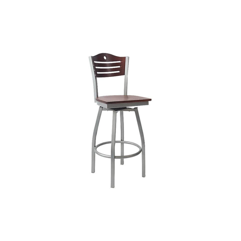 Silver Swivel Bar Stool, Metal, Interchangeable Back, Circle and 3 Slats