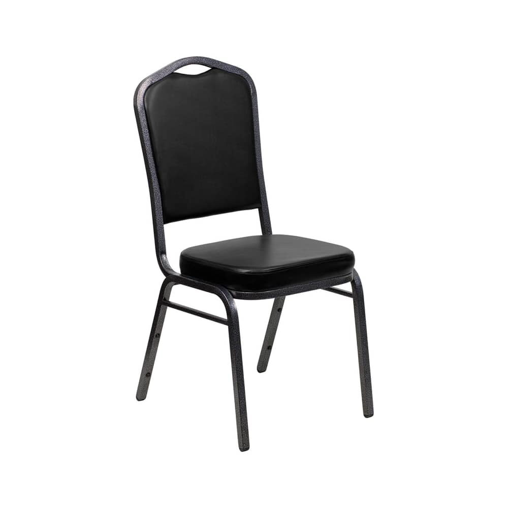 Silver Vein Stack Chair in Metal with Black Vinyl