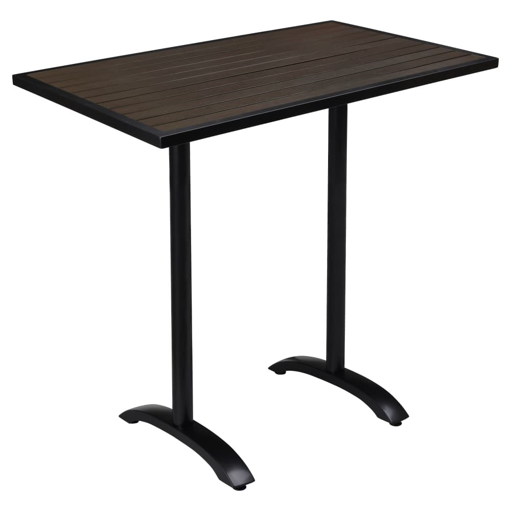 Black Aluminum Bar Table with Dark Walnut Faux Teak for Patio