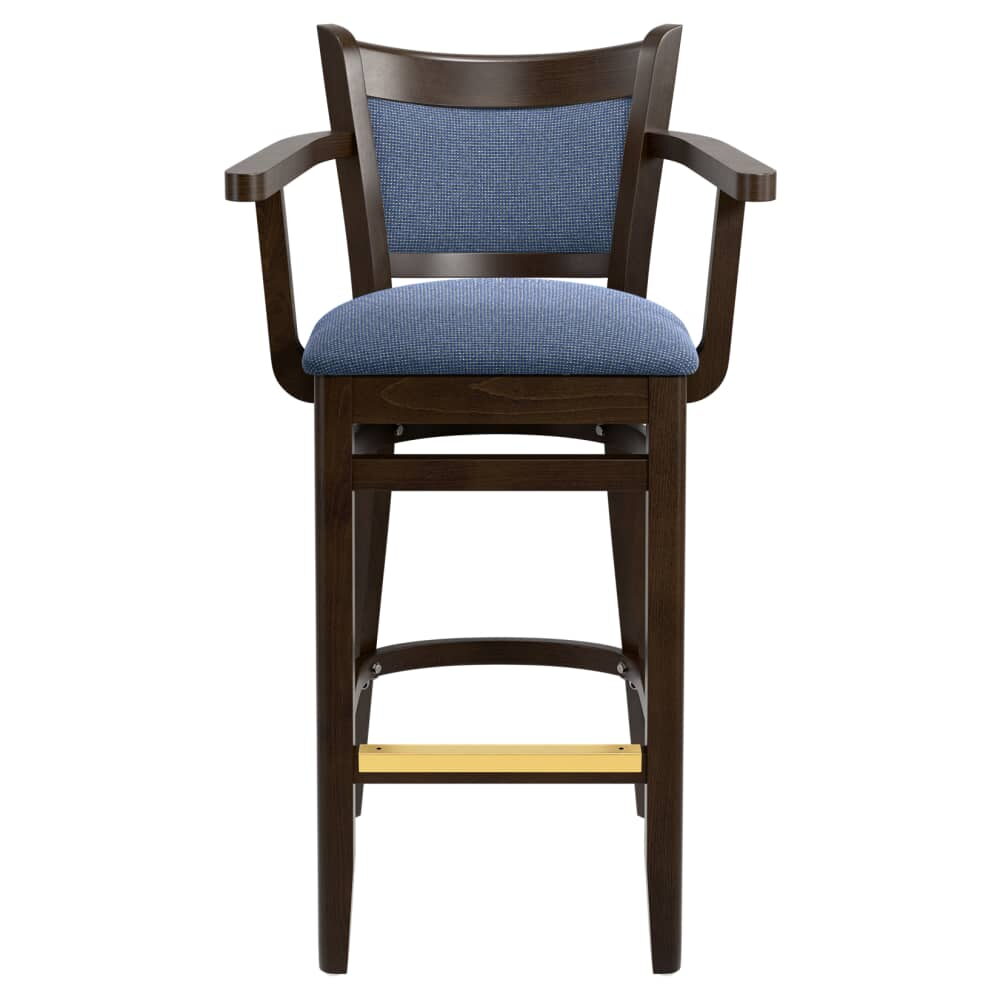 Padded Back Bar Stool in Wood with Arms