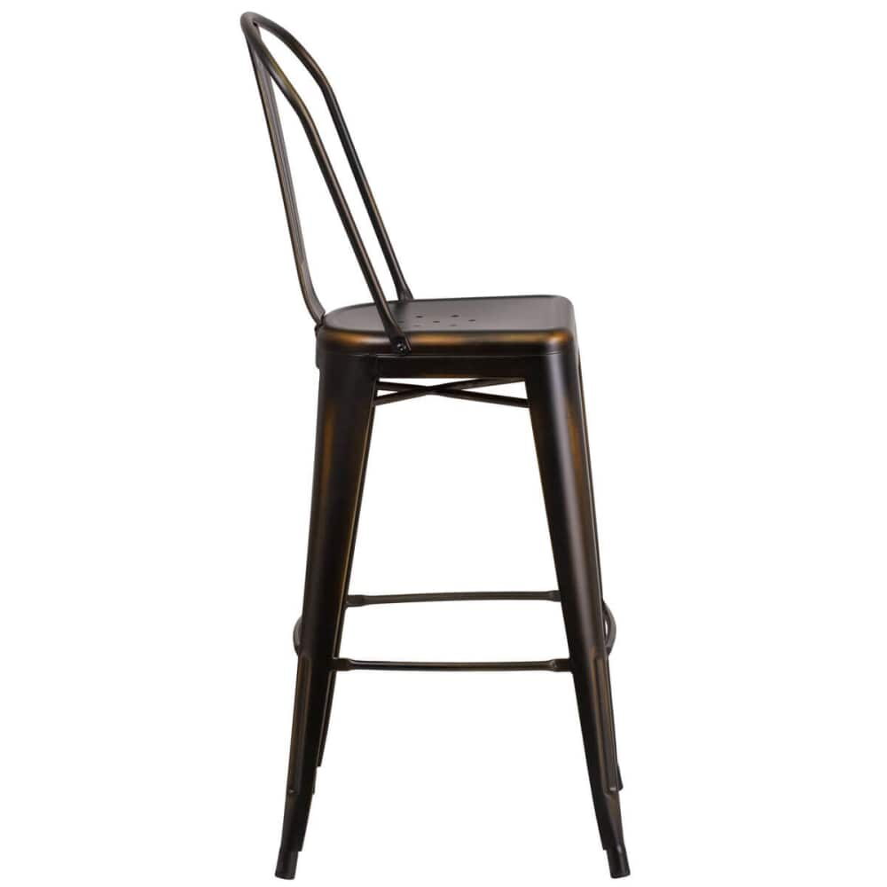 Bistro-Style Bar Stool in Distressed Bronze Metal
