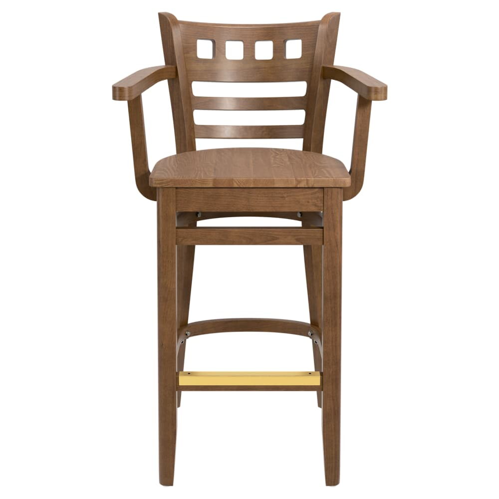 American Back Bar Stool in Wood with Arms