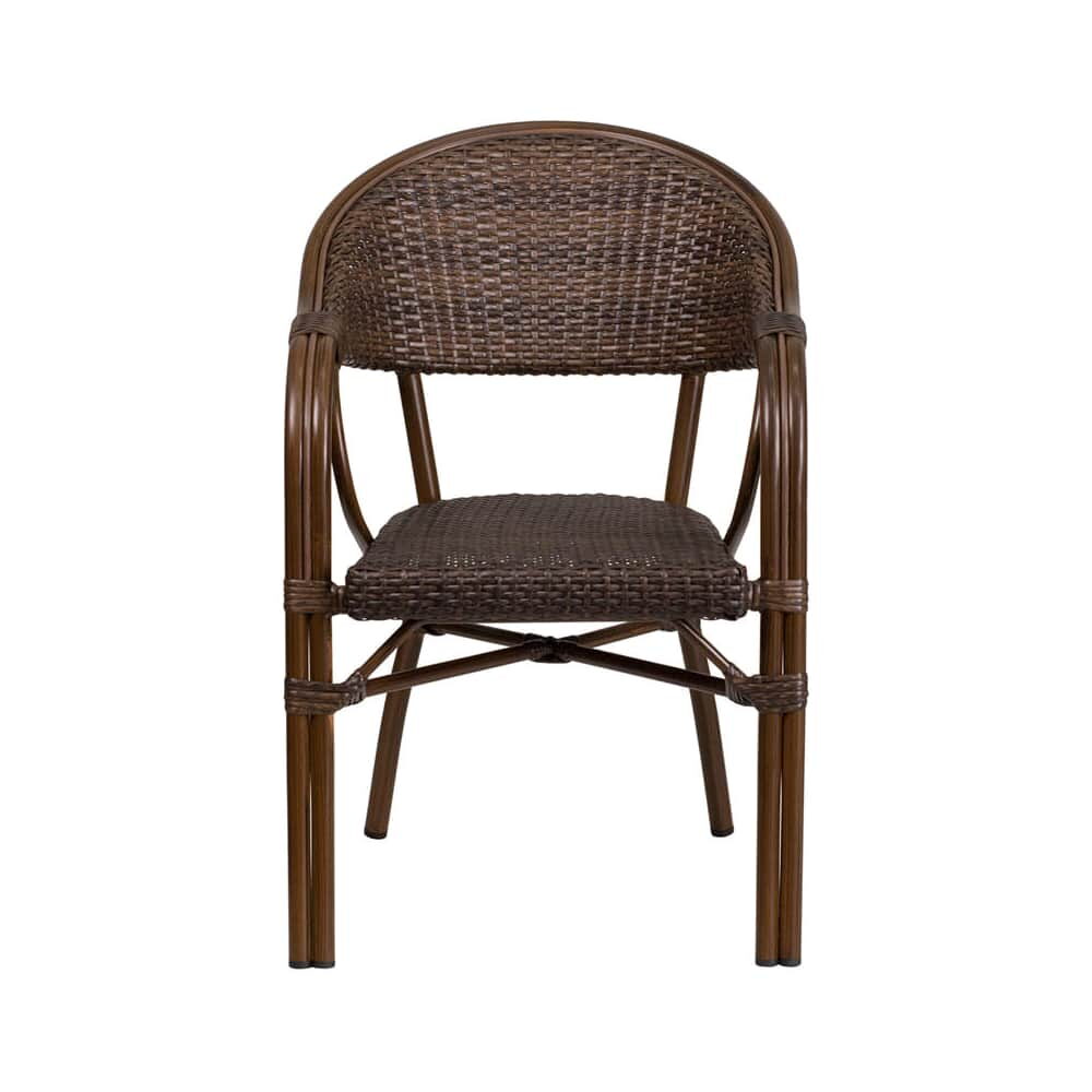 Rattan Chair in Dark Brown with Bamboo Look Aluminum Frame