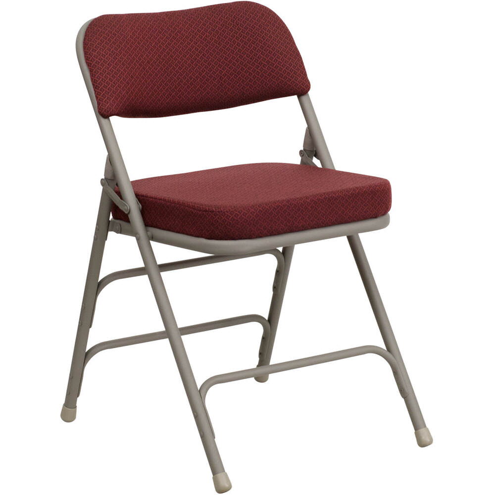 Curved Triple-Braced Folding Chair in Upholstered Metal with Fabric Seat