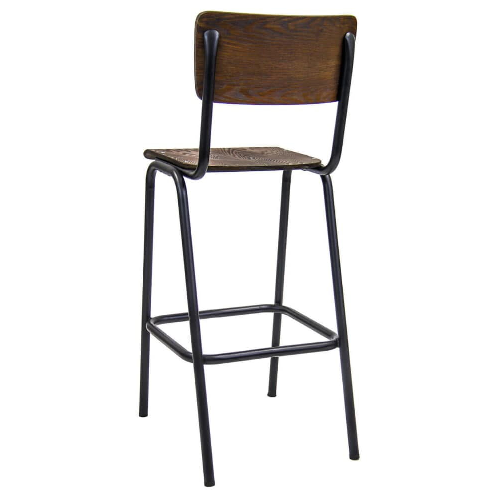 French Industrial Bar Stool in Metal with Curved Back