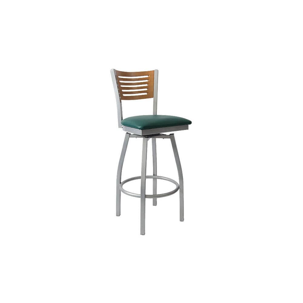Silver Swivel Bar Stool in Metal with Interchangeable Back and 5 Slats