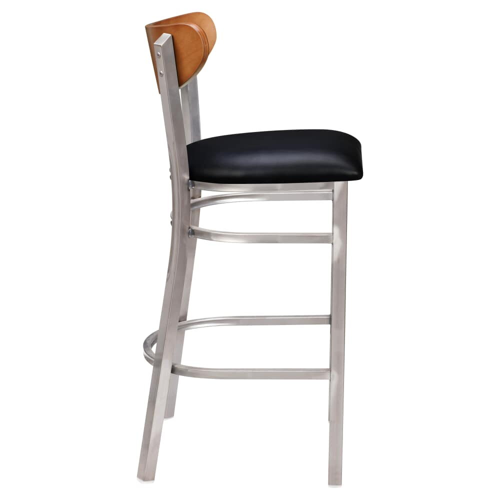 Curvy Wood Back Bar Stool in Clear Coat