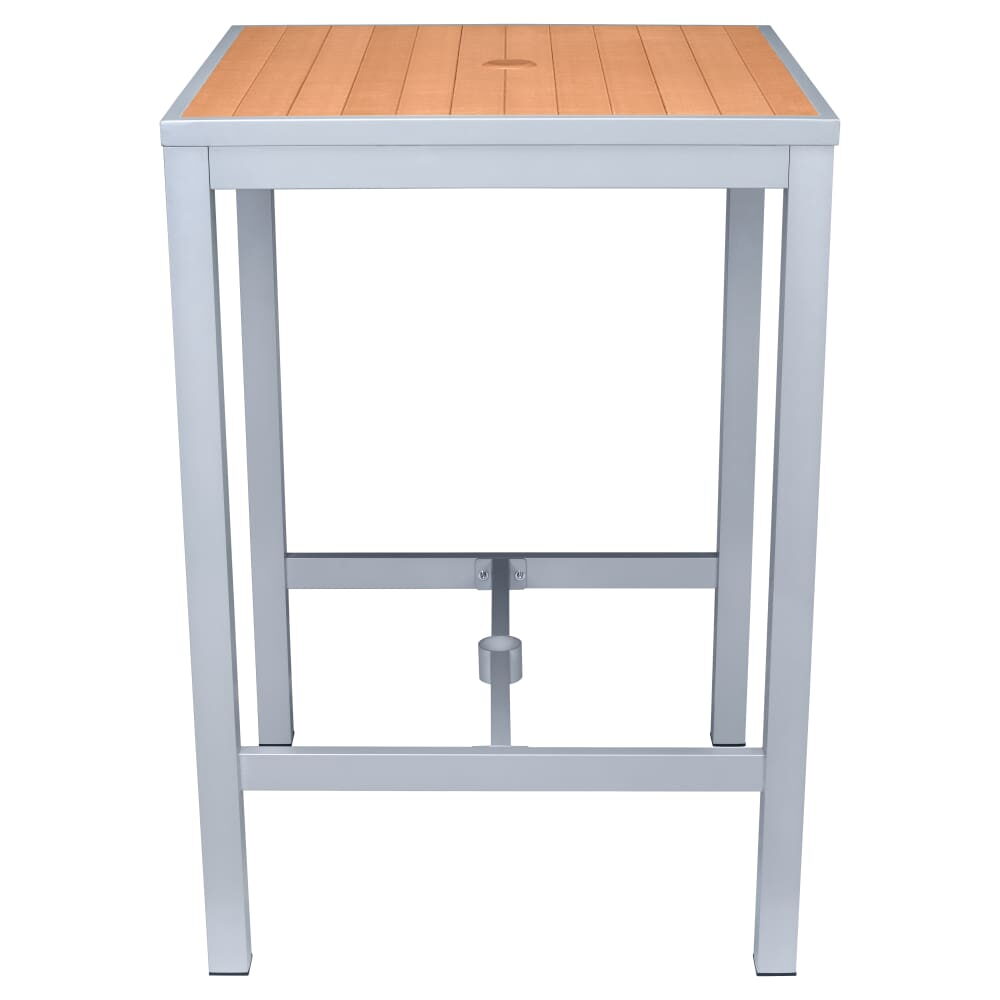 Outdoor Aluminum Bar Table in Gray Finish with Faux Teak