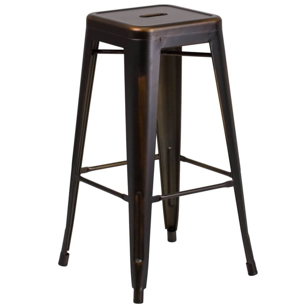 Backless Bar Stool in Distressed Bronze, Bistro-Style