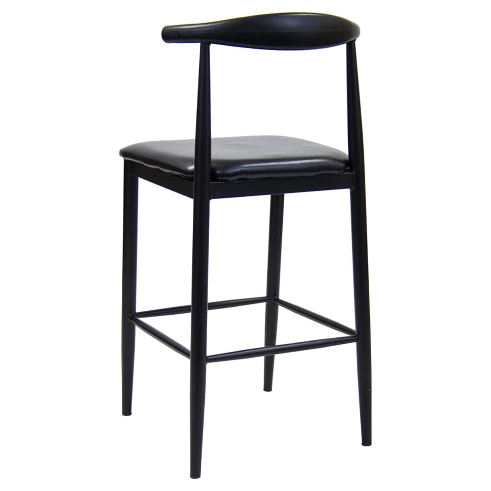 Curved Back Bar Stool in Metal with Black Finish and Black Vinyl Seat