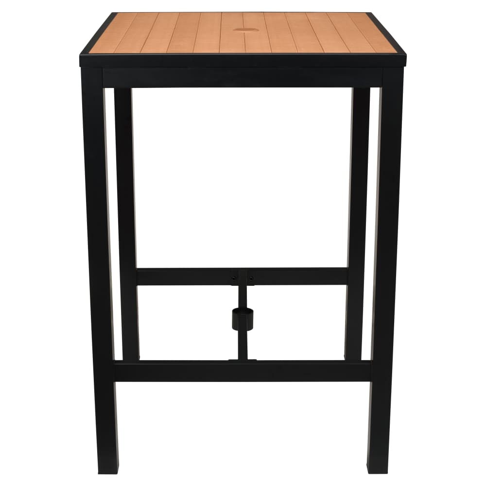 Outdoor Aluminum Bar Table in Black Finish with Faux Teak