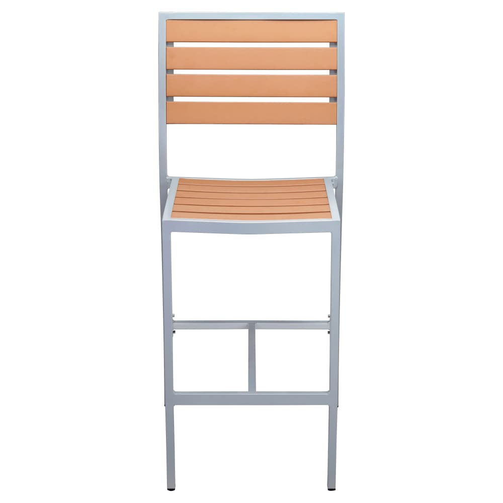 Gray Finish Bar Stool in Aluminum with Faux Teak for Patio
