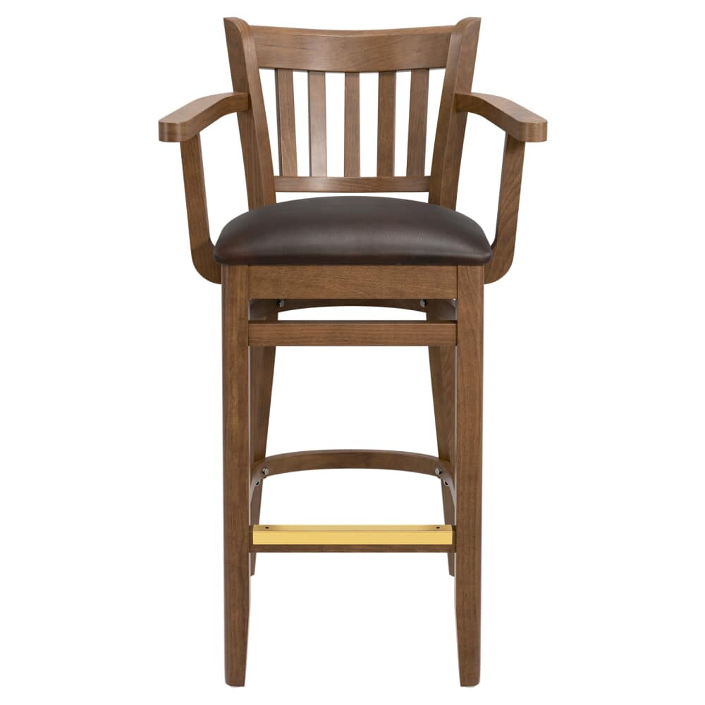Vertical Slat Bar Stool in Wood with Arms