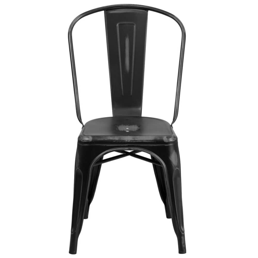 Bistro-Style Chair in Metal with Distressed Black Finish