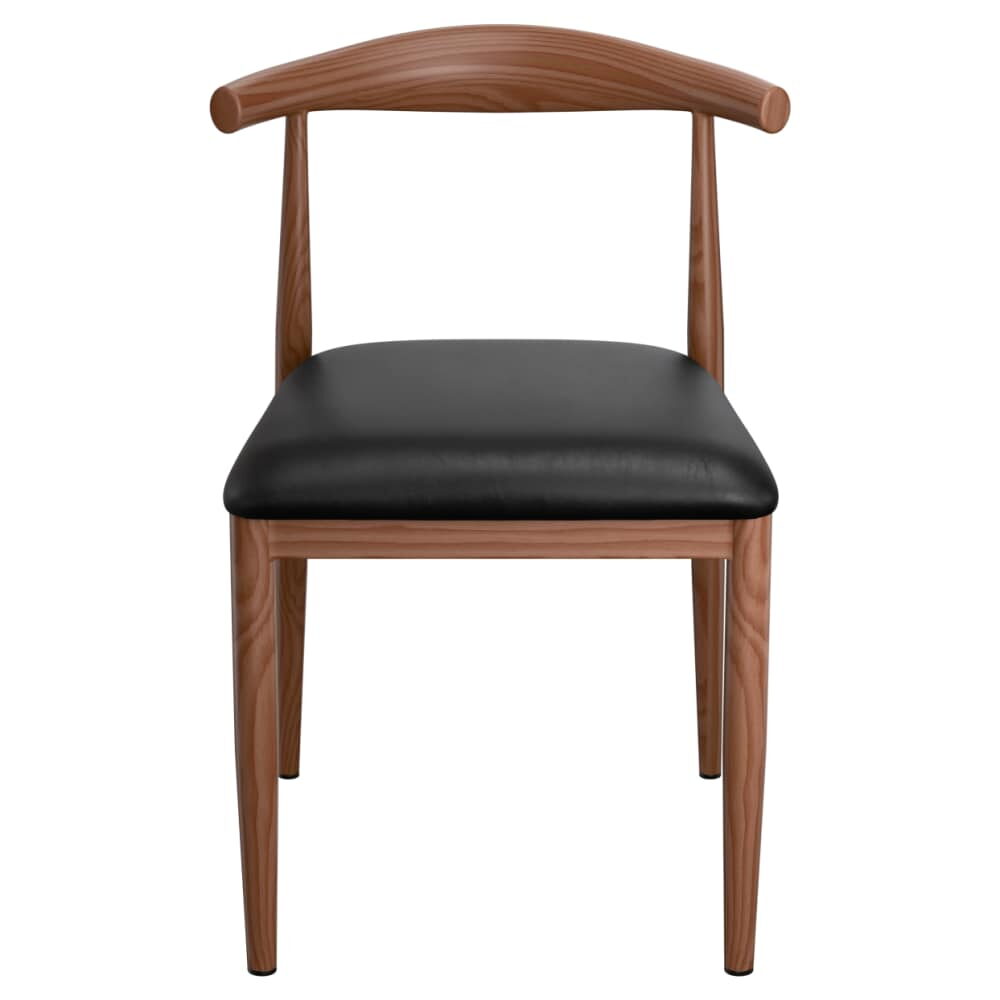 Wood Grain Chair in Metal with Walnut Finish and Padded Seat