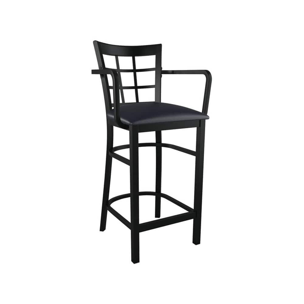 Window-Back Bar Stool in Metal with Arms