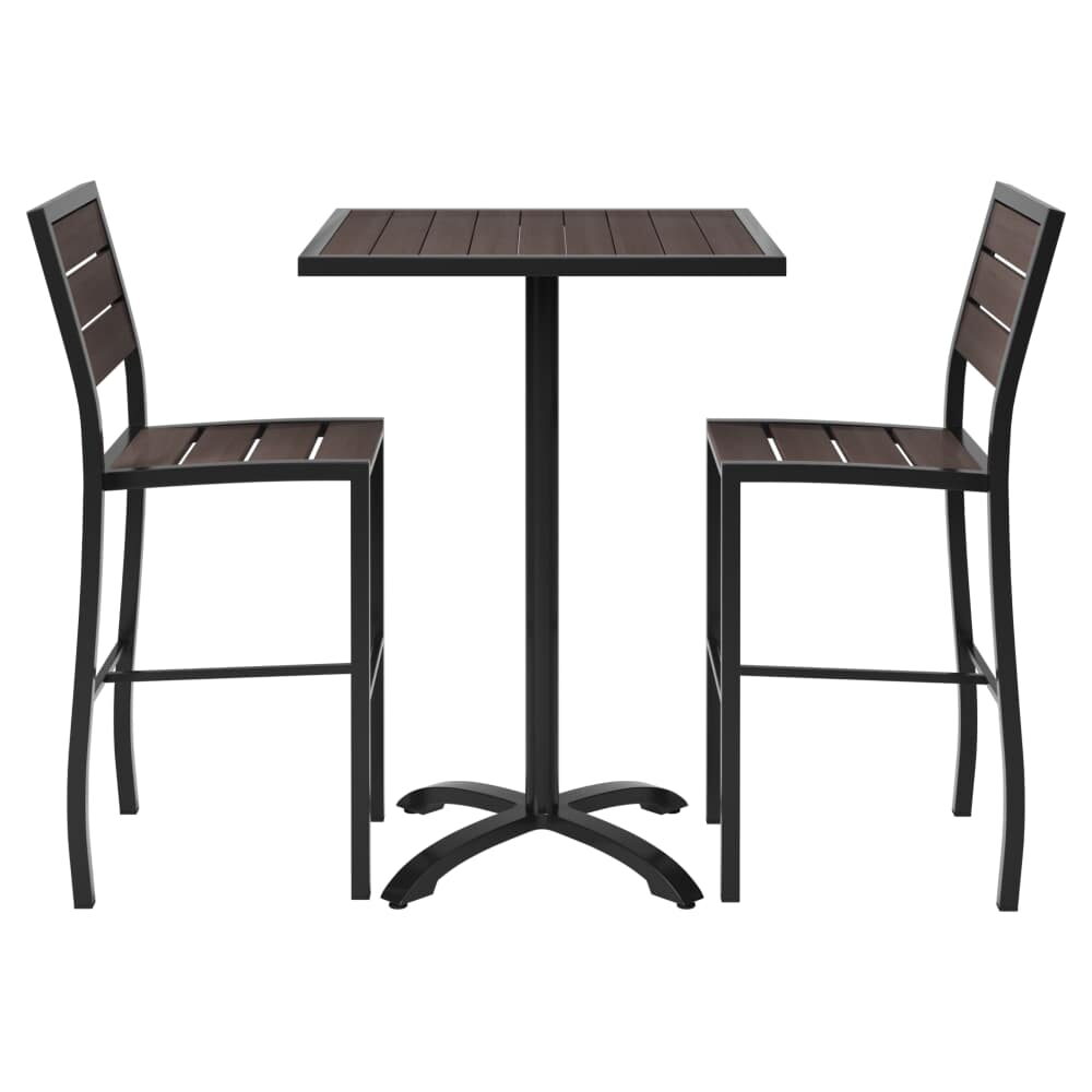 Black Aluminum Patio Set with Dark Walnut Bar-Height Table