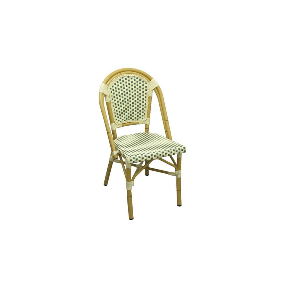 Aluminum Patio Chair in Bamboo Look with Green and White Rattan