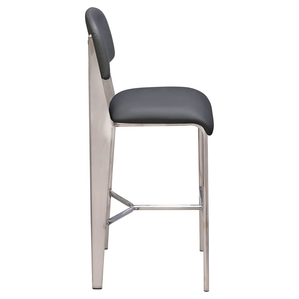 Nico Padded Back Bar Stool in Metal with Clear Coat