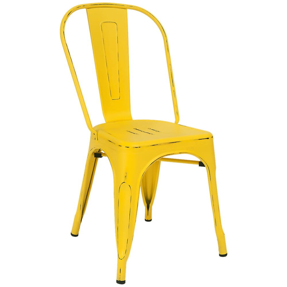 Bistro-Style Chair in Metal with Distressed Yellow Finish