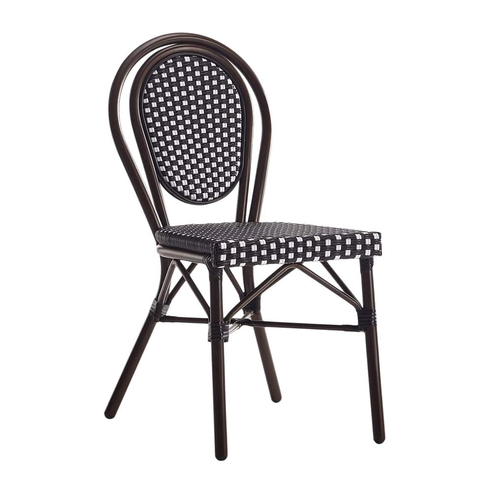 Metal Patio Chair with Brown Finish and Black and White Rattan
