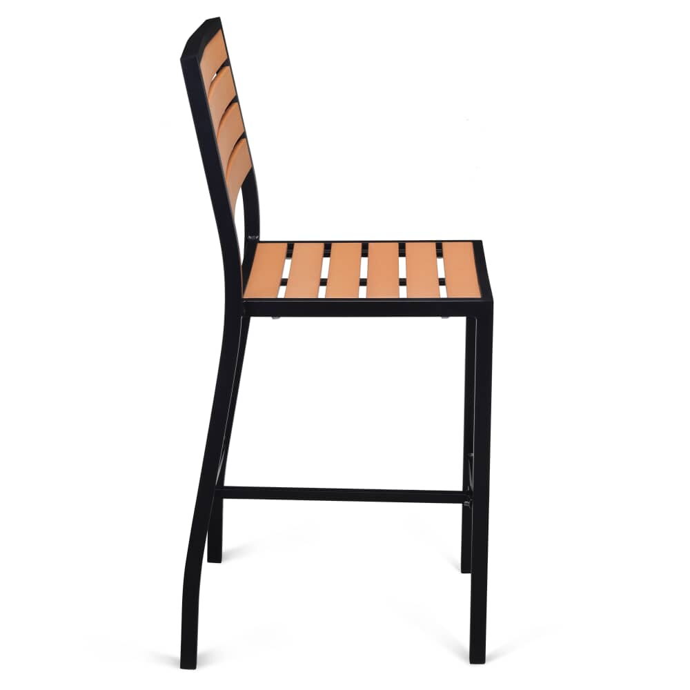Black Bar Stool for Patio in Faux Teak
