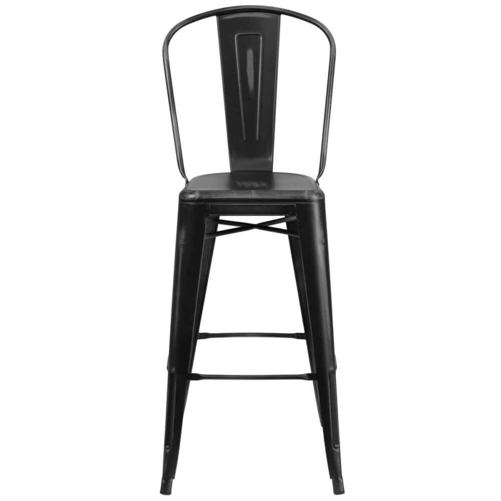Bistro-Style Bar Stool in Distressed Black Metal