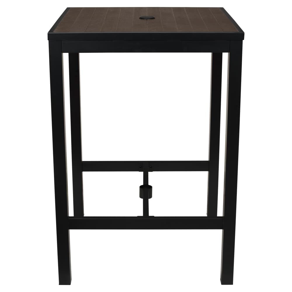 Outdoor Aluminum Bar Table in Black Finish with Dark Walnut Faux Teak