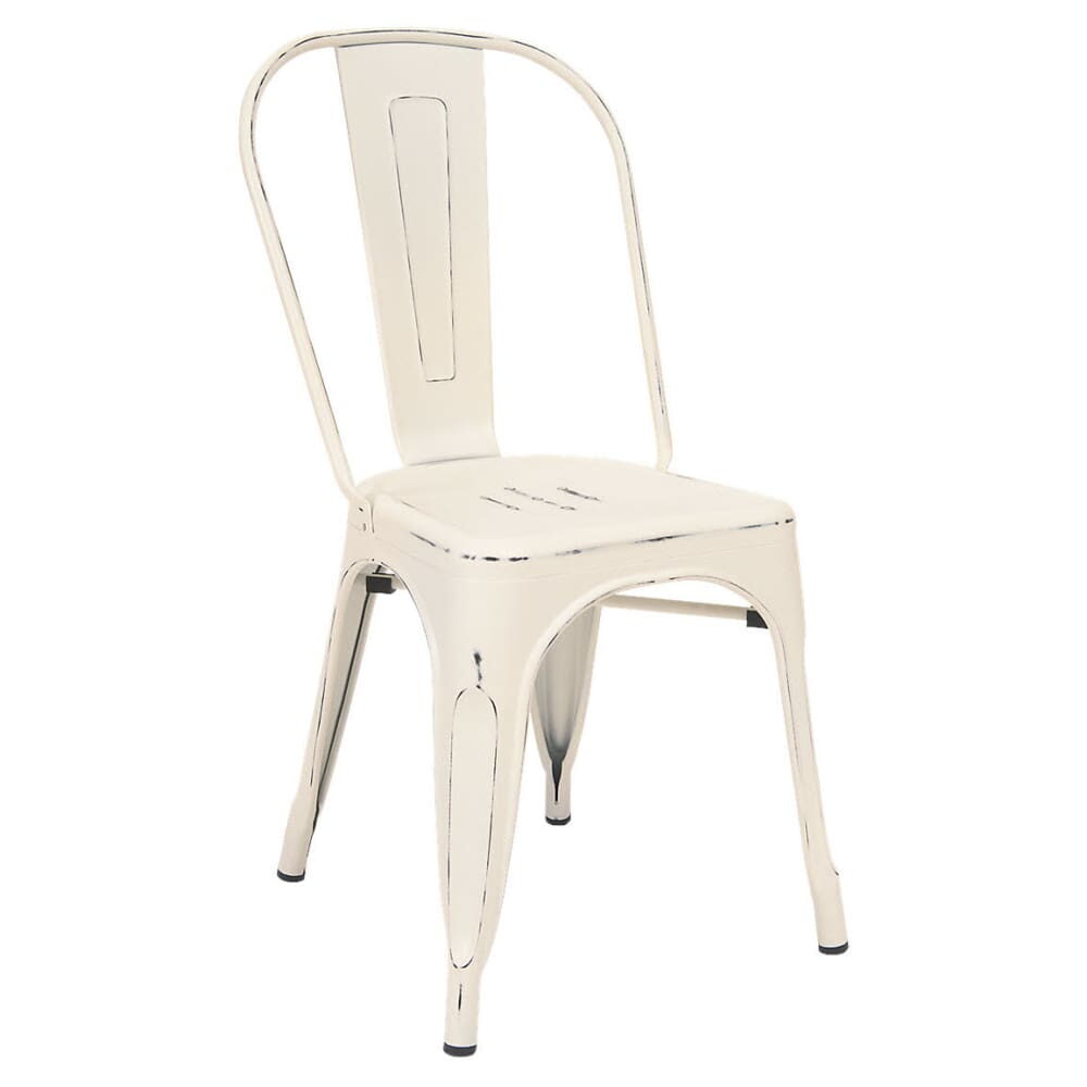 Bistro-Style Chair in Metal with Distressed White Finish