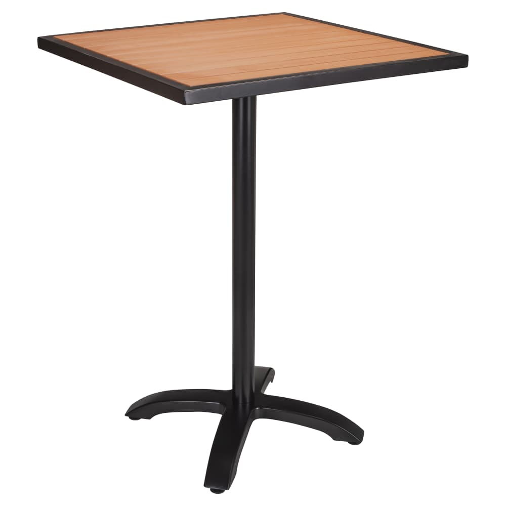 Black Aluminum Bar Table with Natural Faux Teak for Patio