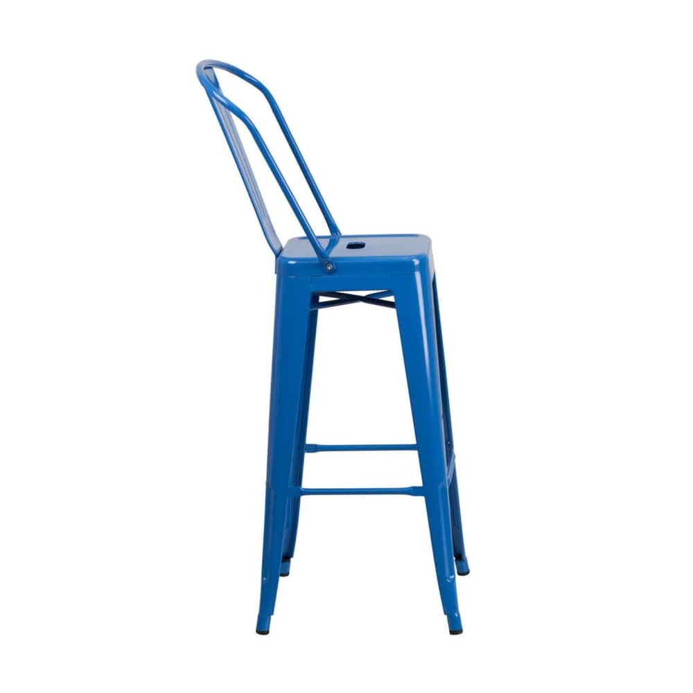 Bistro-Style Bar Stool in Blue Metal